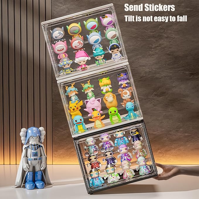 Large Acrylic Display Case Stand for Figures Unique Design 4 Tier Display Box for Collectibles Stackable Dustproof Clear Display Stand for Pop Mart Action Figures
