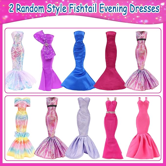 43 Pcs Doll Clothes & Accessories Include 2 Evening Dresses 5 Fashion Dress 5 Tops 5 Pants Chill Outfits 3 Swimsuits with 15 Pairs of Shoes 13 Accessories for 11.5 Inch Girl Dolls Clothing Set