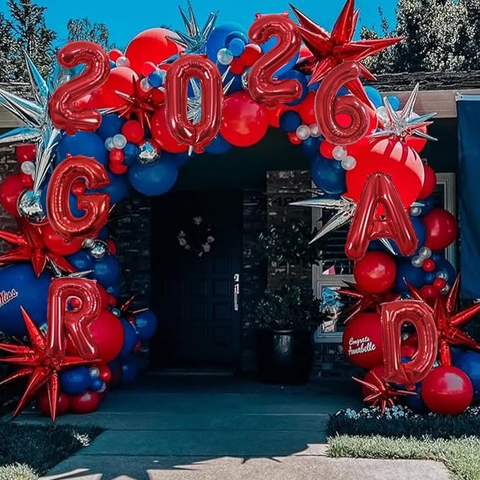 2026 Congratulations Grad Balloons, 16 Inch Red 2026 GRAD Foil Balloons Banner Sign Sign for for Graduation Decorations 2026, College High School Class of 2026 Graduate Congrats Party Decor Supplies