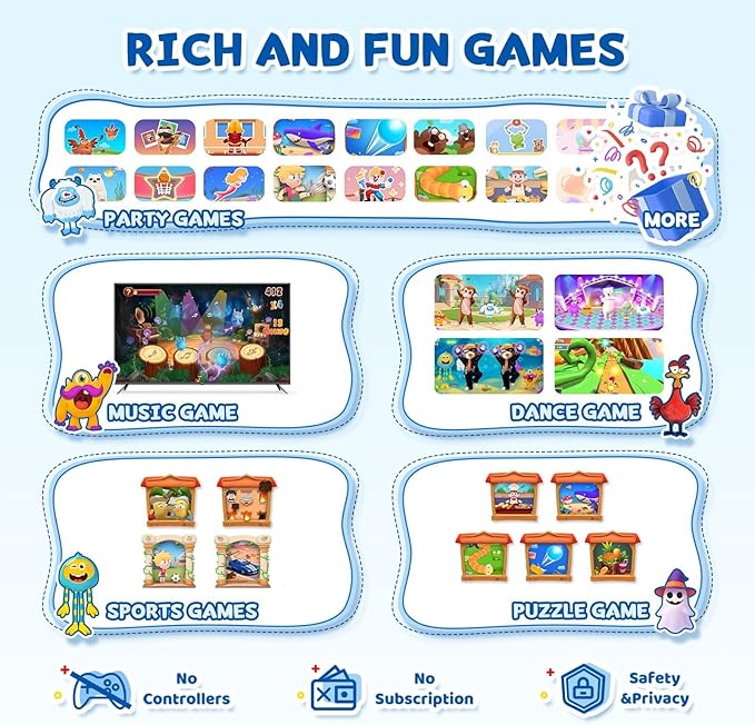 MotionX Active Game Console with 41 Motion Games for Kids & Family, AI Active Game Play System - No Subscription, Continuously Updated, Plug & Play, Great for Gaming Nights, Parties and Playdates