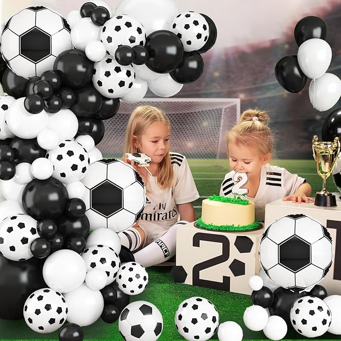 GRESATEK Soccer Balloon Arch Garland Kit, Black White Balloons Decorations with Soccer Foil Balloons for Men Women Teen Kids Soccer Football Theme Birthday Party Decor Supplies