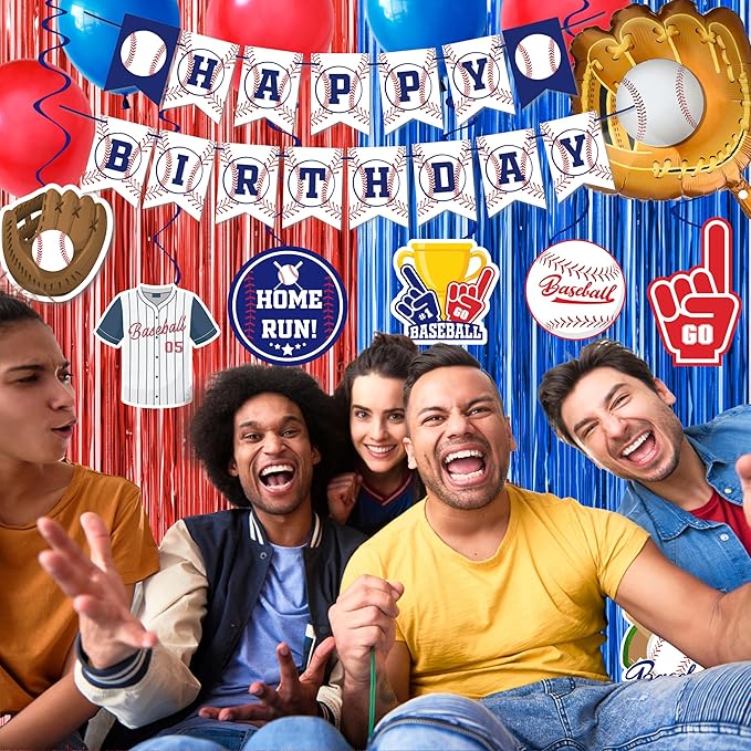 Baseball Party Decorations, Baseball Birthday Party Supplies Kit, Include Sport Themed Birthday banner, Foil Fringe,Hanging Swirls, Baseball Balloons, Cake&Cupcake Toppers