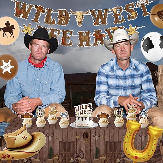 Western Party Decorations,Cowboy Party Decorations For Men,Wild Weat Banner,Cow Print Foil Balloon,Table Cloth,Western Decor For Boys