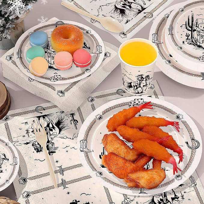 168pcs Western Party Plates Napkins Western Crowgirl Party Supplies Paper Cups Girl's Rodeo Tableware Set Wild Cowgirl Birthday Decorations for Girls Birthday 24 Guests