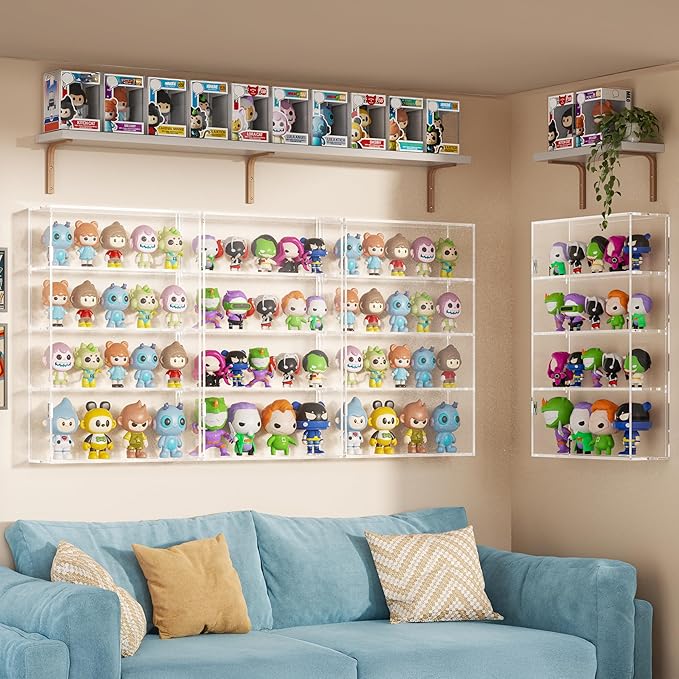 WINKINE Oversized Display Case Compatible with Funko Pop Out of Box, Acrylic Floating Shelf Wall Mounted, Clear Display Cabinet Box for Collectibles, Toys, Figure Stand Storage (Clear-4 Tier)