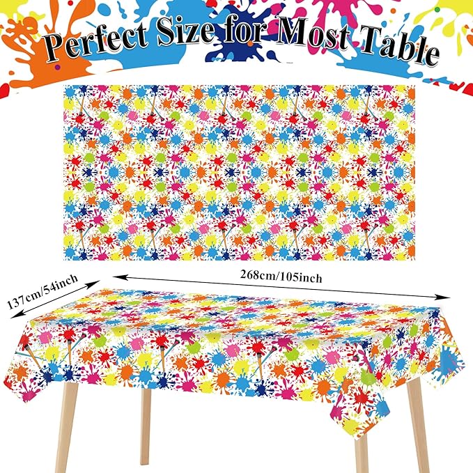 gisgfim 3 Pcs Art Party Decorations Art Paint Tablecloths Decoration Supplies Plastic Painting Splatter Party Table Cover Artist Birthday Parties Decor for Kids 105 x 54 inch