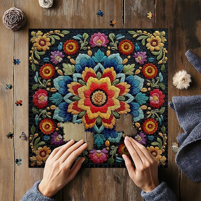 Mandala Flower Puzzles for Adults 1000 Pieces, Beautiful Floral Puzzle Embroidery Art, Colorful Impossible Hard Difficult Challenging Jigsaw Puzzles