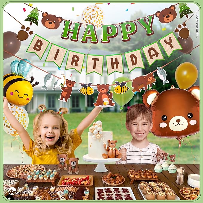 Pirese Teddy Bear Birthday Decorations – Beary First Party Supplies for Boys or Girls, Cute Garland and Bear Theme Decor for 1st Birthday, Baby Shower and Kids’ Party with Balloons