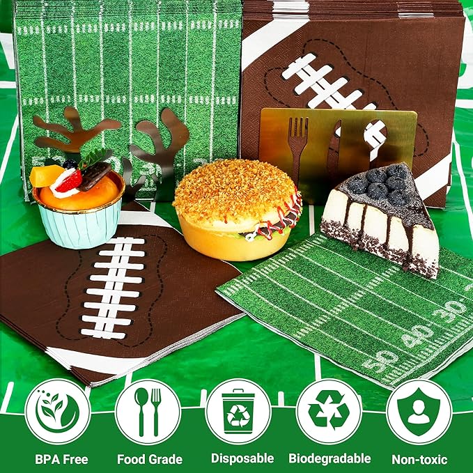 100 PCS Football Party Supplies, 6.5 Inches Football Napkins with 2 Styles, Disposable Football Paper Napkins, Football Party Napkins for Football Theme Game Day Touchdown Birthday Decorations