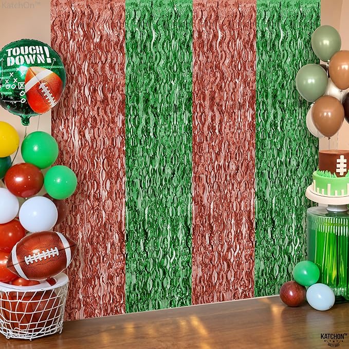 KatchOn, XtraLarge Wave Green and Brown Fringe Football Backdrop - 3.5x6.5 Feet, Pack of 2 | Football Party Decorations, Birthday Party Decorations, Safari Decorations, Jungle Party Decorations