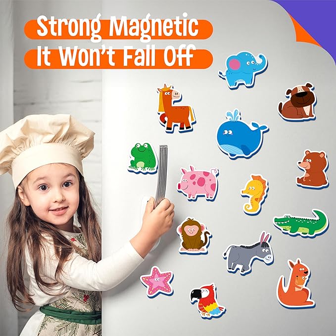 SpriteGru 35 Pcs Animal Magnets, Adorable Magnetic Animal Toys - Wild, Farm & Marine Animals - Thick Foam, Non-Toxic, Educational Learning Toys for Kids 3+