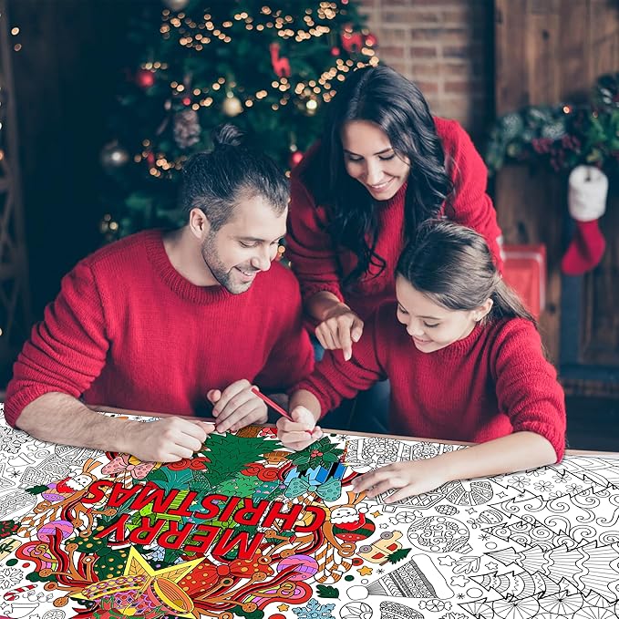 Dvbonike Jumbo Xmas Mandala Coloring Poster Giant Merry Christmas Color-in Paper Poster DIY Drawing Blank Doodle Art Banner 55.1 x 23.6 inch Decoration, Home School Activity Party Supplies for Kids