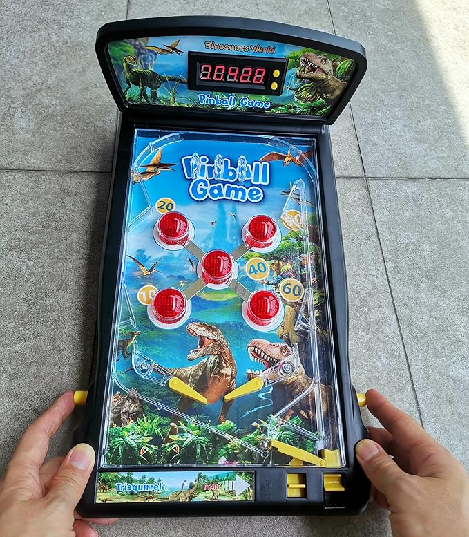 Dinosaur World Electronic Pinball Game,Tabletop Arcade Pinball Machine with Lights & Sounds Effects,LED Digital Scoreboard,Suitable for Kids & Adults