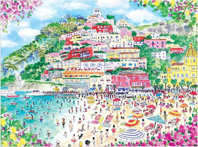 Galison Coast of Italy – 1000 Piece Michael Storrings Jigsaw Puzzle Featuring Beautiful Artwork of Positano Italy Summer Beach