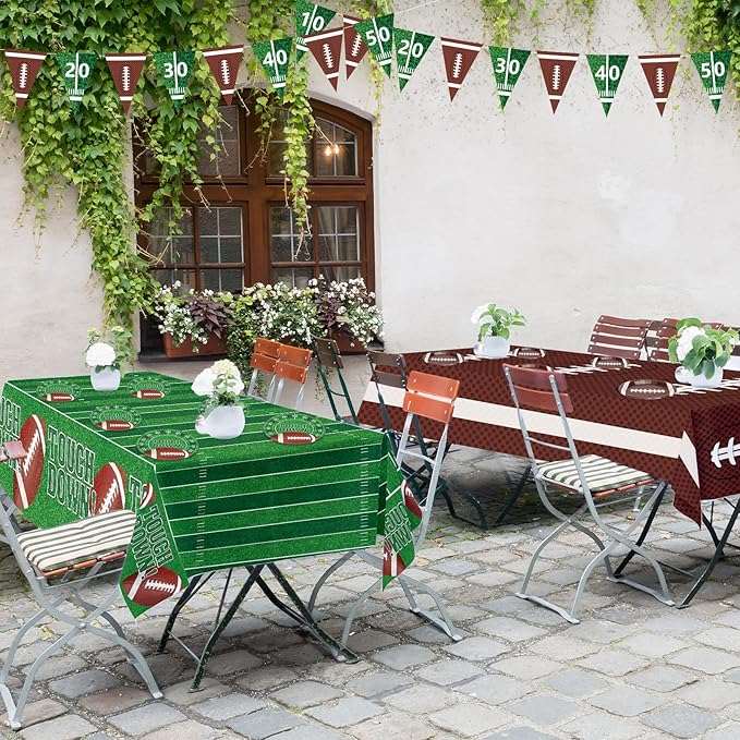 Football Party Decorations - 2 Pack Football Tablecloth Plastic, Disposable TouchDown Table Cover for Football Sport Birthday Party Supplies Favors Gameday Tailgate Table Decor Accessories, 108x54Inch