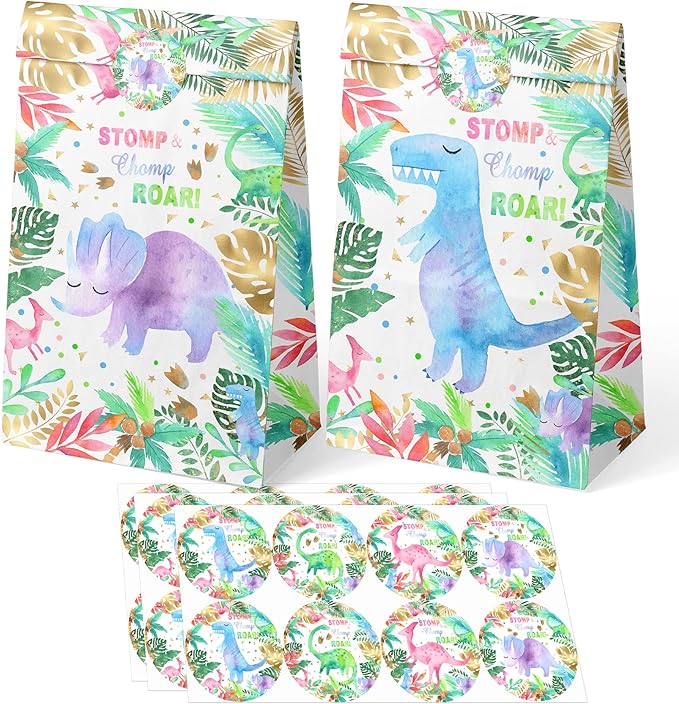 Girls Dinosaur Birthday Party Favors, Pink Dino Theme Party Supplies (Dinosaur Bags)