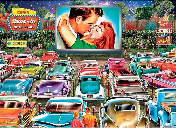 RoseArt - Back to The Past - Drive in Date Night - 1000 Piece Jigsaw Puzzle for Adults