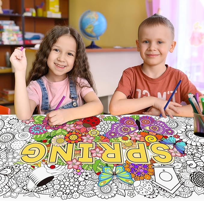 Dvbonike Jumbo Spring Mandala Coloring Poster Giant Flower Butterfly Color-in Paper Poster DIY Drawing Blank Doodle Art Banner 55 x 24 inch Decoration, Home School Activity Party Supplies for Kids