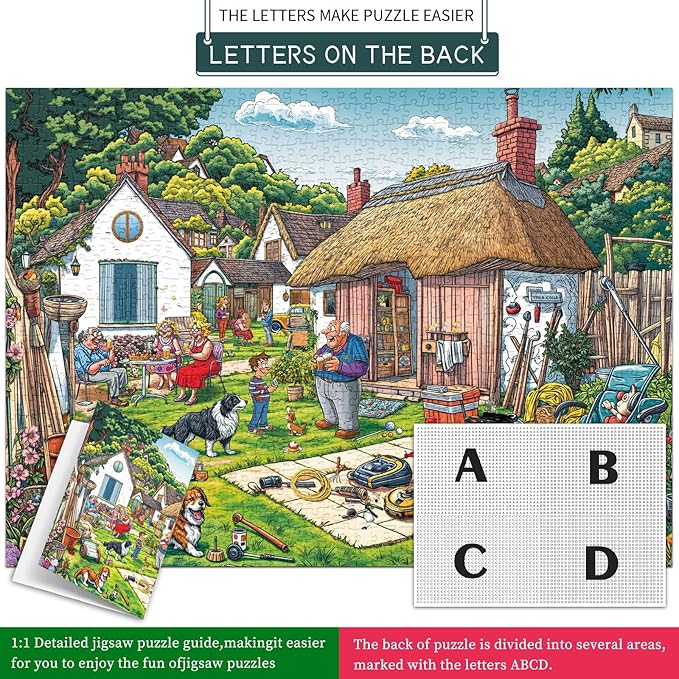 Jigsaw Puzzles for Adults 1000 Pieces, Interlock Perfectly Letter on Back No Dust, Home Decor Birthday Party Gift Toy for Men Women Elders Seniors, 1:1 Poster-Warm Courtyard