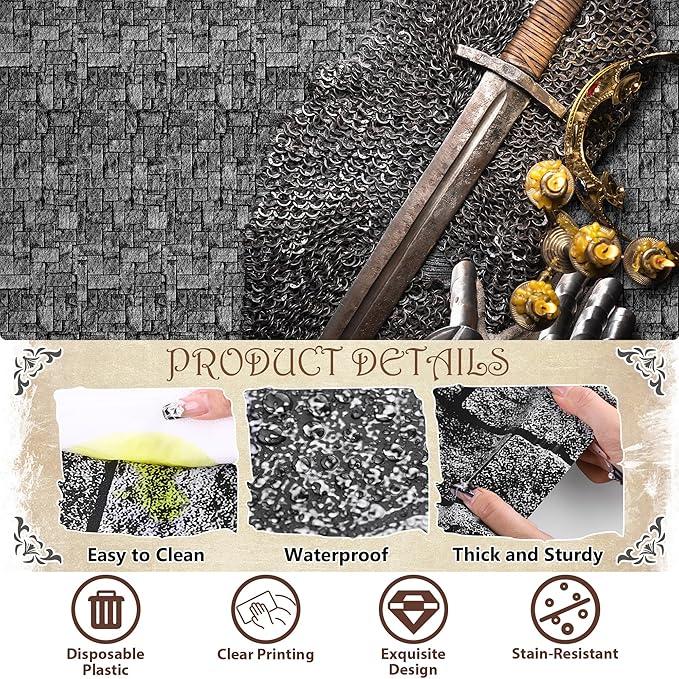 Kochorie 100 Ft x 54 Inch Crawfish Party Tablecloth Roll with Cutter Box Waterproof Plastic Lobster Table Cover (Stone Wall, 100 Ft x 54 Inch)