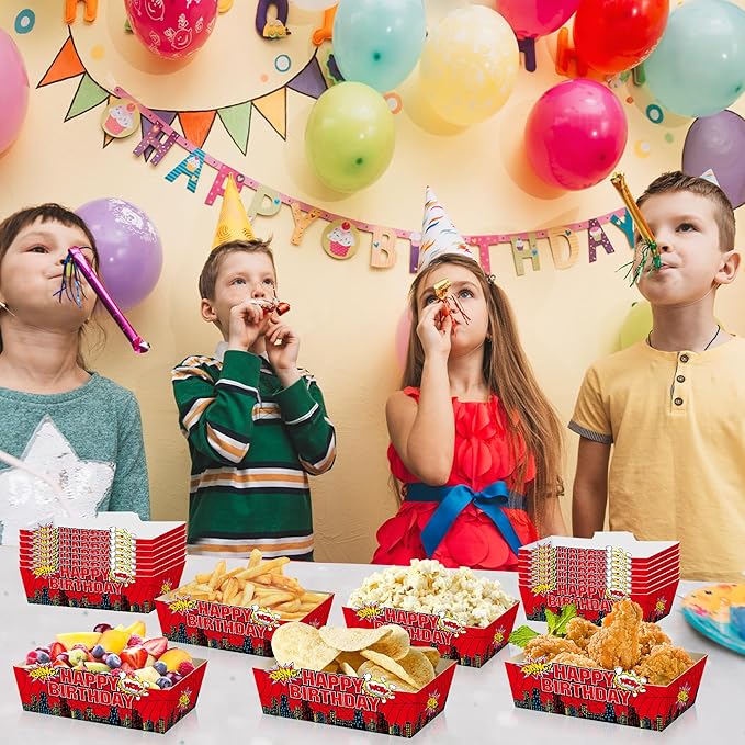 25Pcs Web Disposable Paper Food Trays for Spider Theme Birthday Party Supplies Baby Shower Decorations