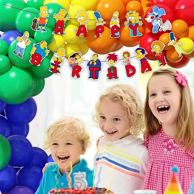 "Brt Simpson Theme Birthday Party Supplies – Complete Decoration Set with Happy Birthday Banner, Cake Topper, Cupcake Toppers, Table Décor, Garland – Cartoon Birthday Party Decoration"