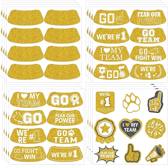 Gameza Yellow Face Glitter Eye Black Stickers, 36PCS Football Baseball Breathable Eye Stickers, Soccer Face Sticker Party Favors for Adults Lacrosse Fans, Spirit Day Accessories (Glitter, Yellow)