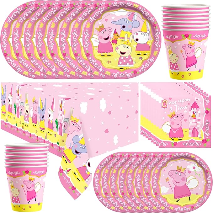 Treasures Gifted Princess Peppa Pig Birthday Party Supplies - Serves 24 Guests - Officially Licensed Party Supplies Deluxe Set - Plates, Cups, Napkins, Table Cover