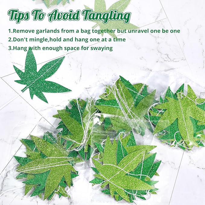 Capoda 8 Pcs Weed Decorations Pot Weed Leaves Garlands Green Leaves Garland Banner Glitter Green Leaf Paper Cutouts Hanging Decor for 420 Birthday Party Supplies
