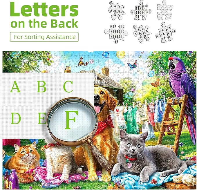 Laundry Day Pets 1000 Piece Jigsaw Puzzle for Adults - Colorful Backyard Garden Scene with Dogs, Cats & Parrot - Playful Animal Challenging & Fun Adult Puzzle - Vibrant Home Décor & Game Night Gift