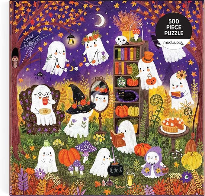 Mudpuppy Ghostly Gathering! – 500 Piece Family Jigsaw Puzzle with Colorful and Fun Illustrations of Ghosts Getting Ready for Halloween for Children Ages 8 and Up