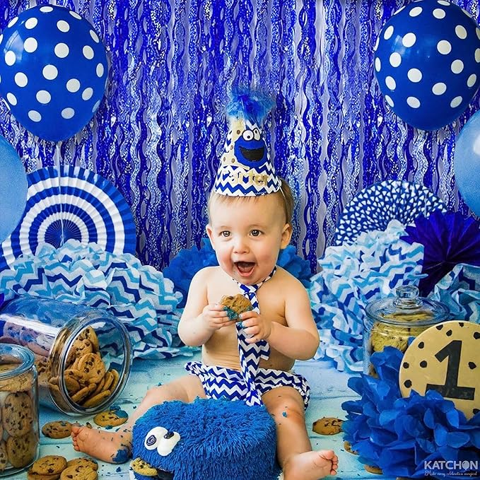 KatchOn, Metallic Wavy Blue Backdrop Curtain - Pack of 2 | Royal Blue Party Decorations | Blue Foil Fringe Streamers for Birthday Decoration | Under The Sea Party Decorations, Ocean Themed Décor
