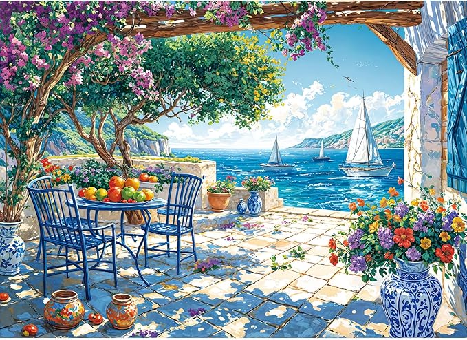 Jigsaw Puzzles for Adults 1000 Pieces, Interlock Perfectly Letter on Back No Dust, Home Decor Birthday Party Gift Toy for Men Women Elders Seniors, 1:1 Poster-Summer Coast