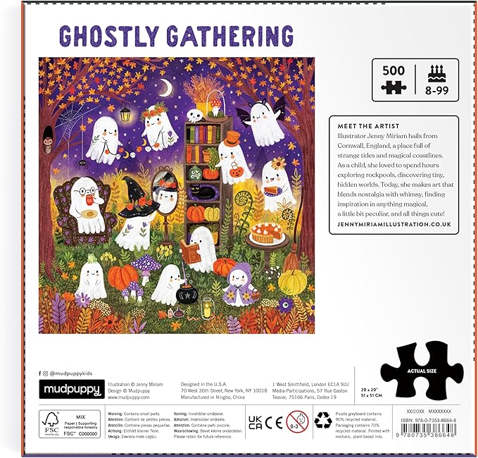 Mudpuppy Ghostly Gathering! – 500 Piece Family Jigsaw Puzzle with Colorful and Fun Illustrations of Ghosts Getting Ready for Halloween for Children Ages 8 and Up