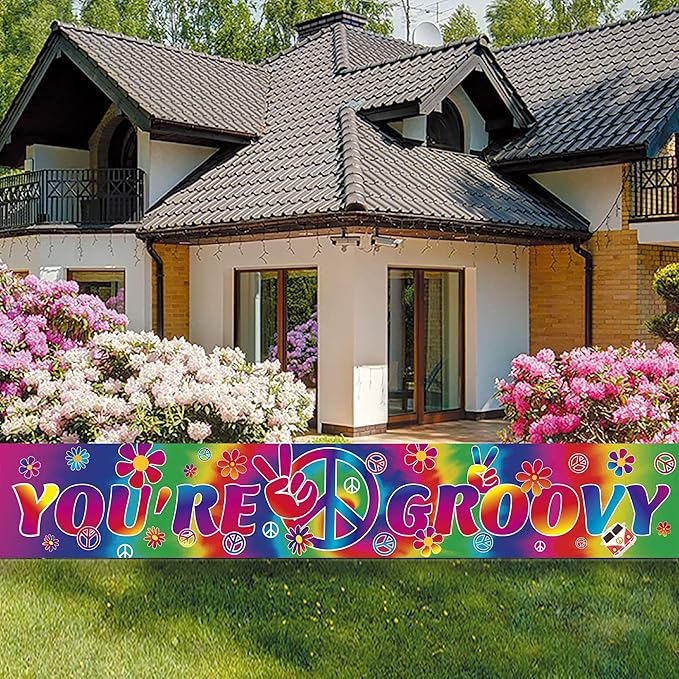 Groovy Long Banner with 118X19.7 inch,60's Carnival Groovy Party Decoration Banner Photography Backdrop Supplies for Retro Hippie Decorations