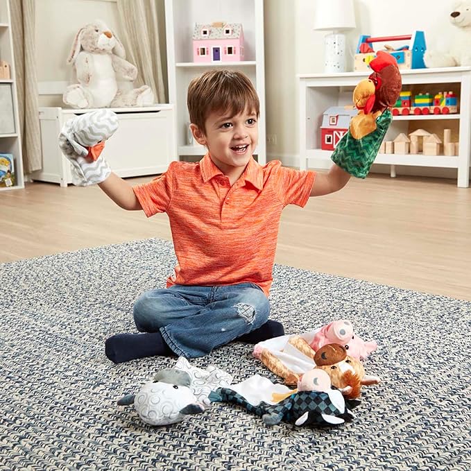 Melissa & Doug Barn Buddies Hand Puppets, Set of 6 (Cow, Sheep, Horse, Duck, Chicken, Pig)