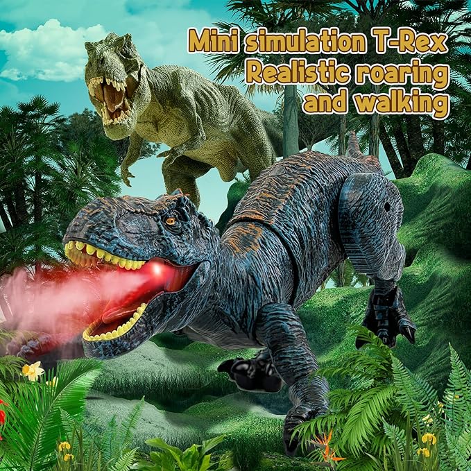 Remote Control Dinosaur for Boys 4-7, Robot Dino Toys for Kids 5-7, rc Dino with Realistic Legs & Spray Stream, Remote Dinosaur Toys for Kids3 4 5 6 9 Year Old boy Birthday Gift (Blue)