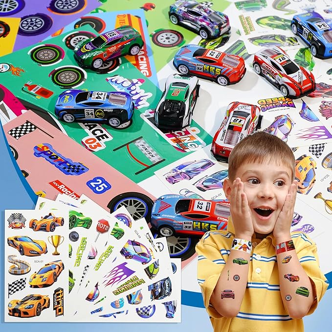 120Pcs Race Car Party Favors Set, Racing Themed Birthday Decorations, Goodie Bag Stuffers for Classroom Rewards, Pinata Fillers & Gift Bags, Racing Party Supplies for Kids Birthday Celebration