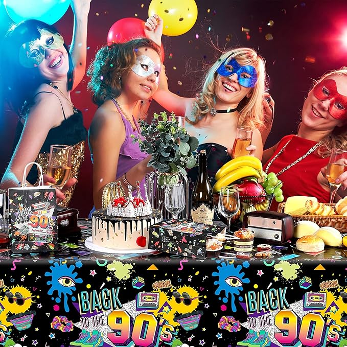Tegeme 1 Pcs 90s Plastic Party Table Cover Back to The 90's Tablecloth 90s Birthday Party Decoration The 90's Hip Hop Supplies Throwback Birthday Decor for Room Kitchen 54 x 108 Inch