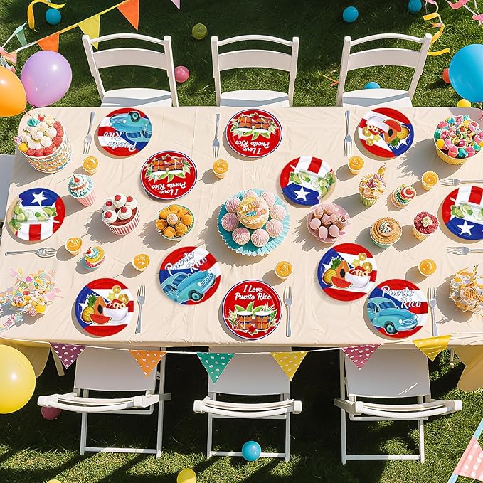 60Pcs Puerto Rico Paper Plates 9" Heavy Duty Disposable Puerto Rican Dessert Plate Coqui Frog Flag Party Decor for Xmas Three Kings Day New Year San Sebastián Street Festival Party Supplies