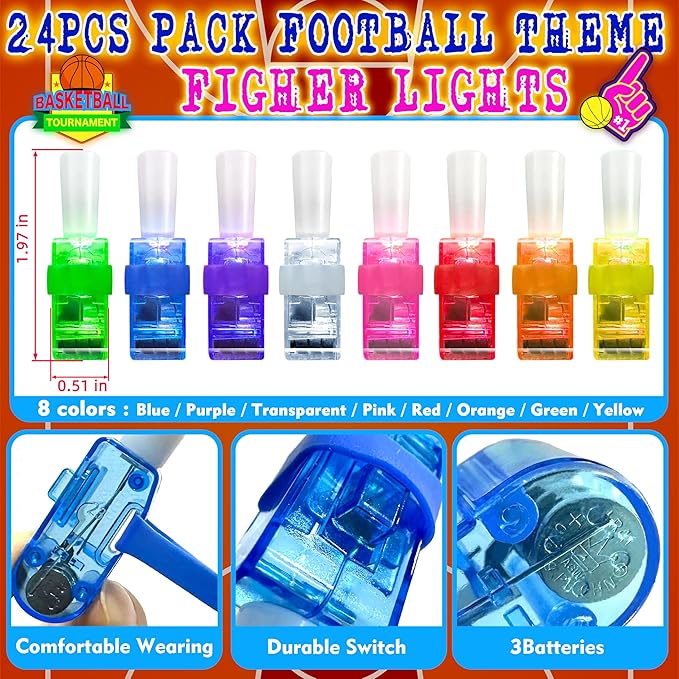24PCS Basketball Party Favors LED Finger Lights - Glow-in-the-Dark Toys for Kids, Basketball Theme Birthday Decorations, Party Goodie Bag Stuffers & Classroom Prizes Gift for Boys Girls Age 3+
