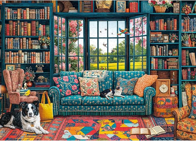 Jigsaw Puzzles for Adults 1000 Pieces, Interlock Perfectly Letter on Back No Dust, Home Decor Birthday Party Gift Toy for Men Women Elders Seniors, 1:1 Poster-Cozy Study