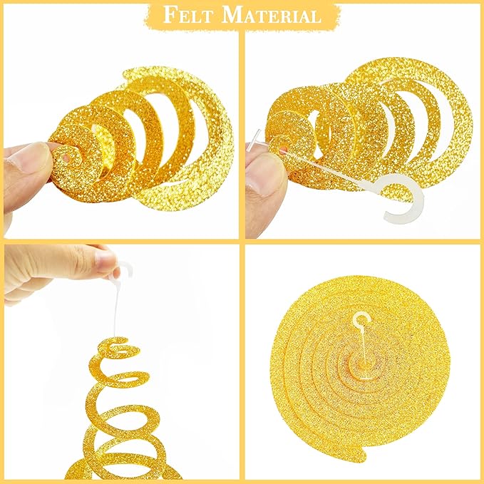 36 Pcs Maroon Gold Hanging Swirl Decorations Glitter Gold Burgundy Beige Felt Swirl Streamer Spiral Ceiling Garland for Birthday Graduation Wedding Baby Shower Retirement Anniversary Garnet Party