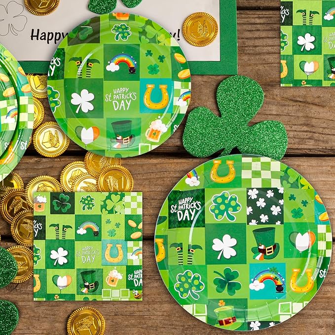 180Pcs St Patricks Day Party Supplies Paper Plates and Napkins Serve 60 Disposable Tableware Set for Birthday Party Decorations Game Day Family Holiday Sports Events