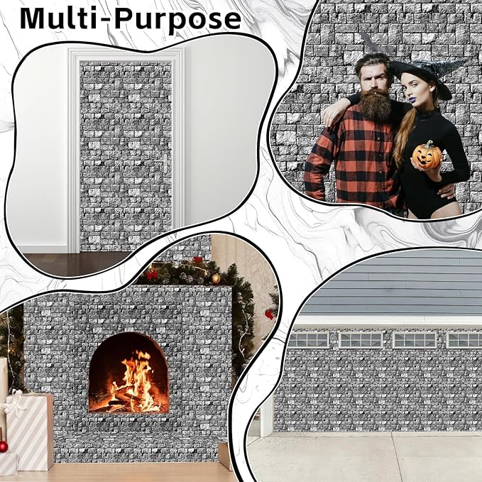 party greeting Brick Stone Wall Tablecloth Roll 100FT x 51 Inch Disposable Stone Wrapping Plastic Table Cover Castle Backdrop for Halloween Western Birthday Medieval Party Decoration Favors Supplies