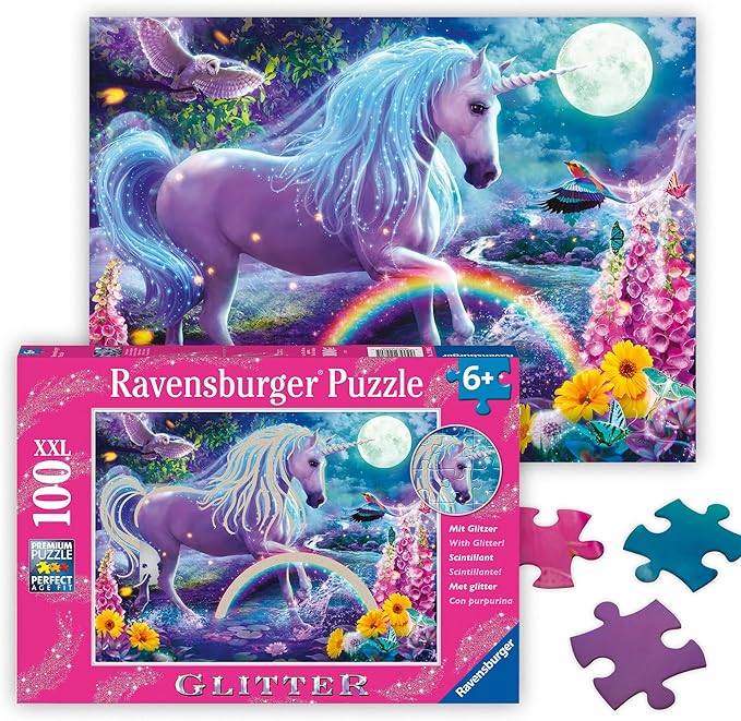 Ravensburger - Glitter Unicorn - 100 Piece Jigsaw Puzzle - Exciting, Colorful Scene of a Glittery, Magical Unicorn - Birds & More - Premium Quality - Ideal Gift - Screen-Free Fun - Children Age 6+