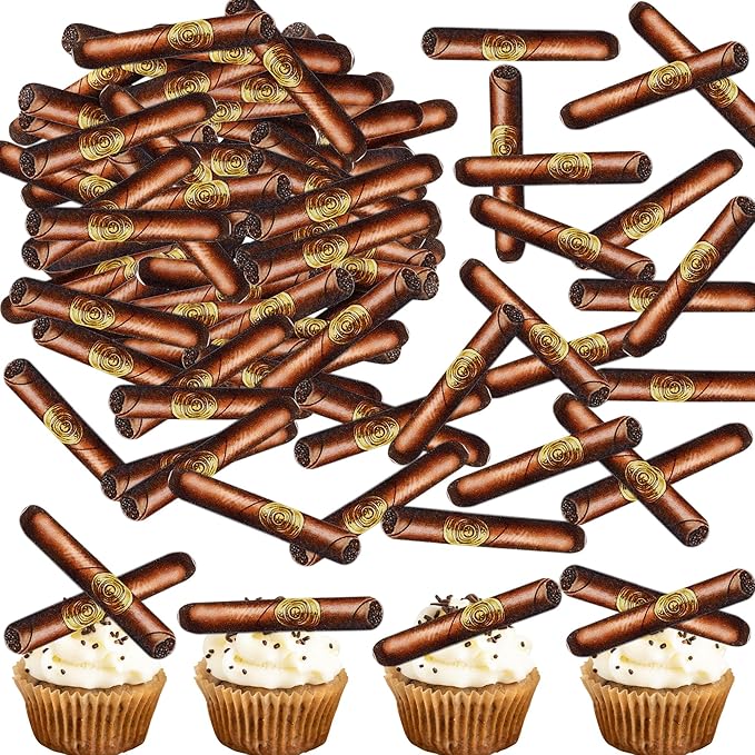 Ercadio 55 PCS Edible Flat Cigarettes Party Cupcake Toppers Picks Tobacco for Father's Day Cake Drink Topper Favor for Cigarettes Theme Summer Family Party Decor Supplies