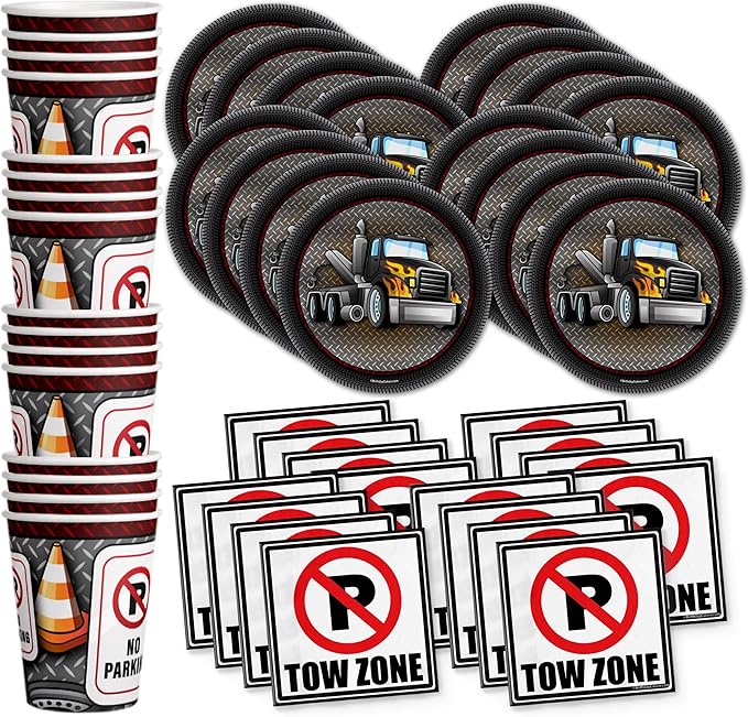 Tow Truck Birthday Party Supplies - Big Truck Birthday Supplies Set Includes Plates, Napkins, and Cups | Tableware Kit for 16