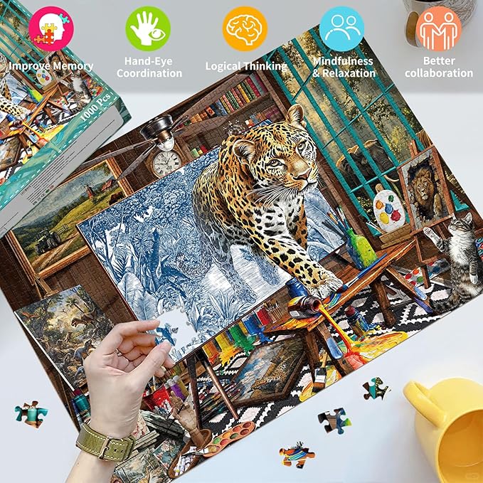 Mighty Leopard Jigsaw Puzzles for Adults 1000 Pieces, Interlock Perfectly Letter on Back No Dust, Home Decor Birthday Party Puzzle, 1:1 Poster Jigsaw Puzzles for Adults