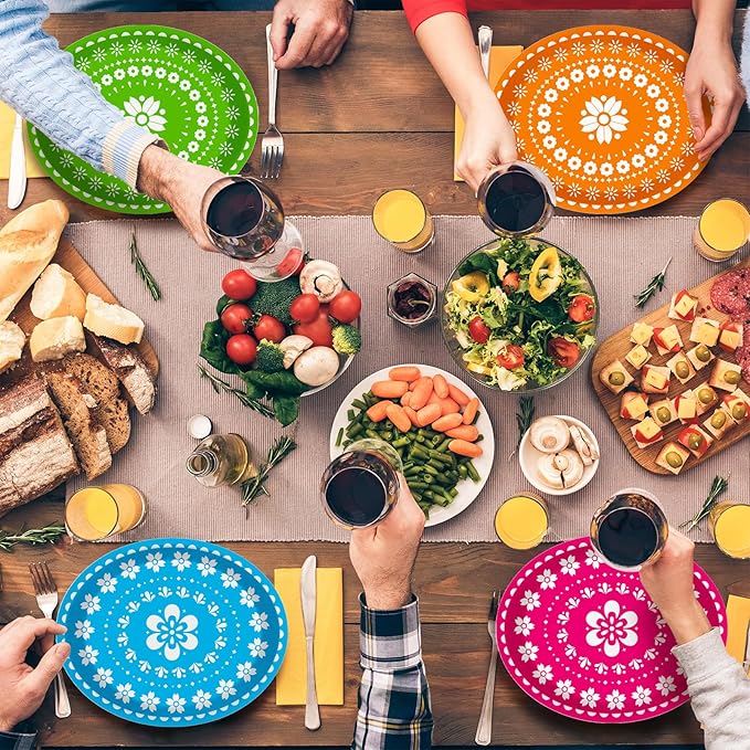50 Count Fiesta Party Oval Paper Plates, Mexican Cinco De Mayo Large 11in Platters Tableware Supplies Disposable Dinner Plates for Mexican Taco Carnival Papel Picado Party Dinnerware Table Decorations